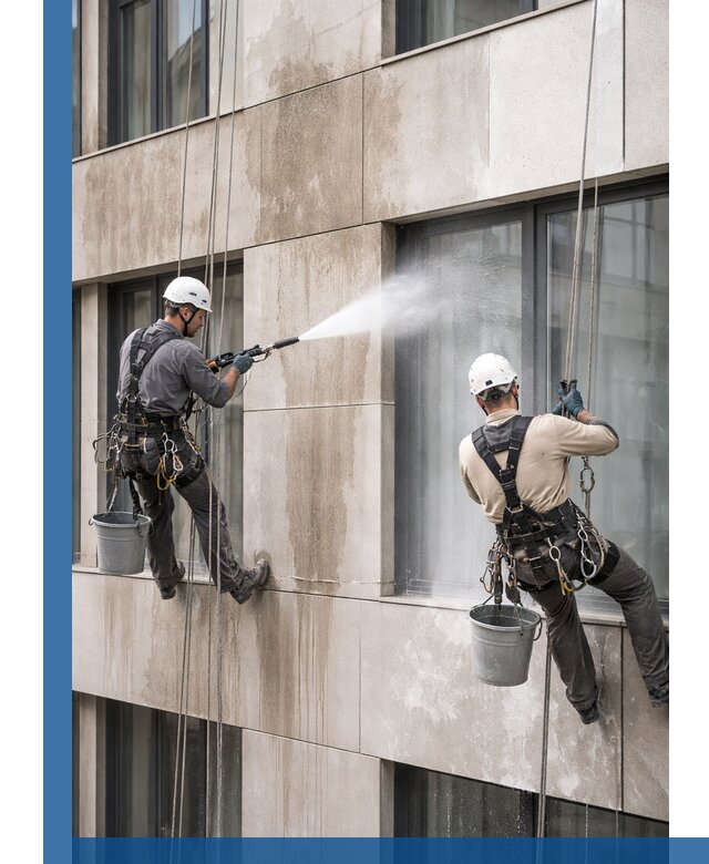 Послестроительная мойка фасада промышленным альпинизмом в Брянске