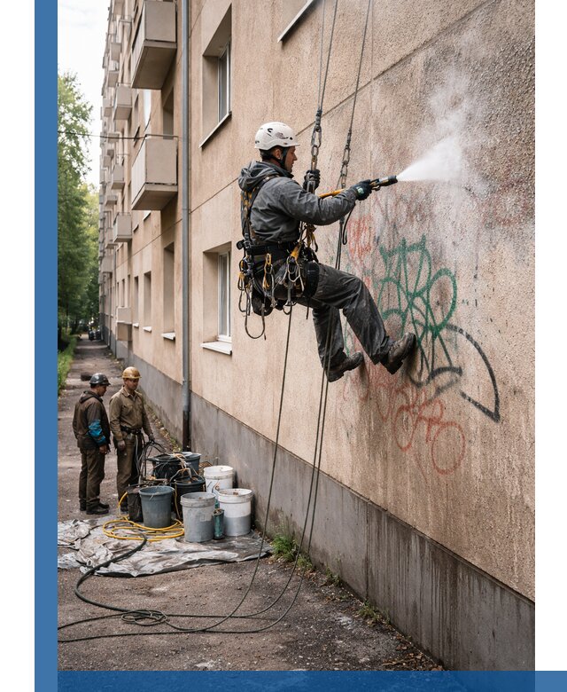 Удаление граффити с фасада в Брянске без следов и повреждений