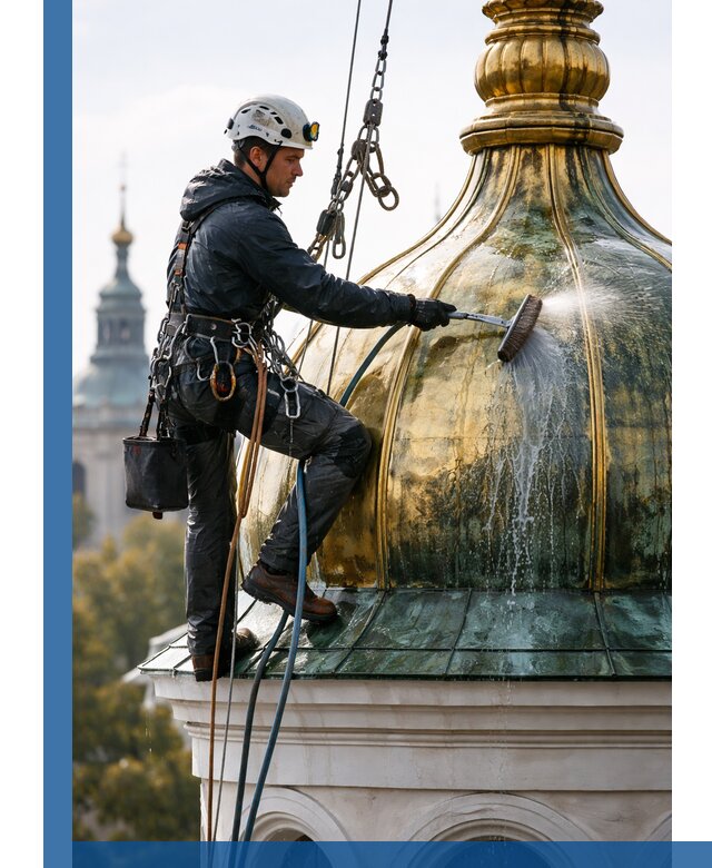 Профессиональная мойка куполов и шпилей высотными альпинистами в Брянске