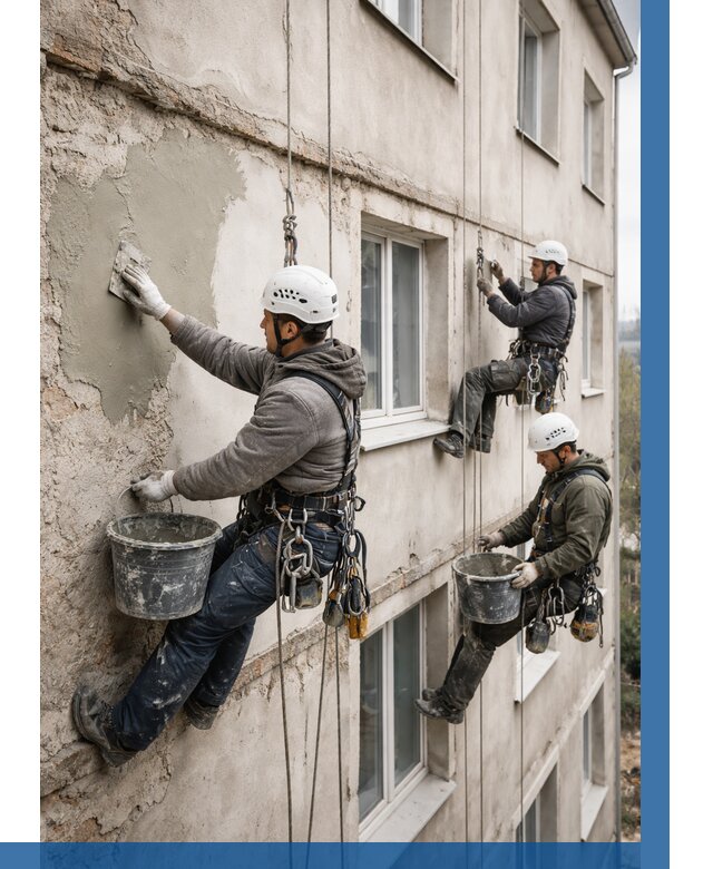 Ремонт штукатурного фасада в Брянске от 806 р. под ключ | ВЫСОТНИК-Бнк