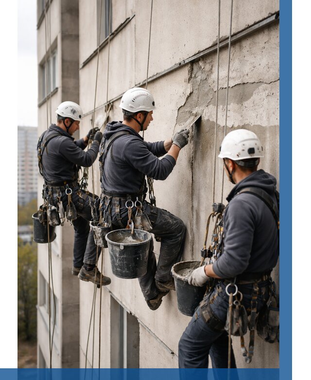 Ремонт бетонных элементов фасада в Брянске от 2688 р. | ВЫСОТНИК-Бнк