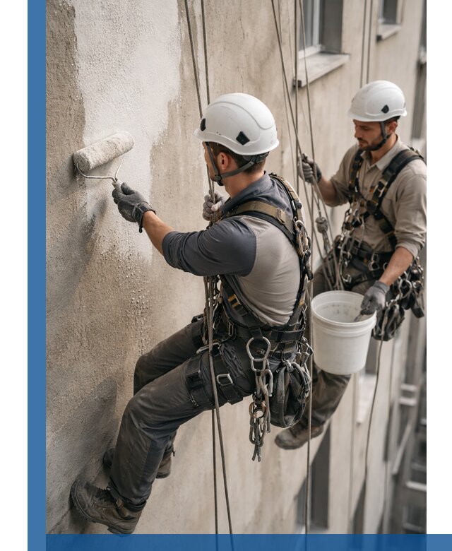 Грунтовка фасада на высоте в Брянске промышленными альпинистами