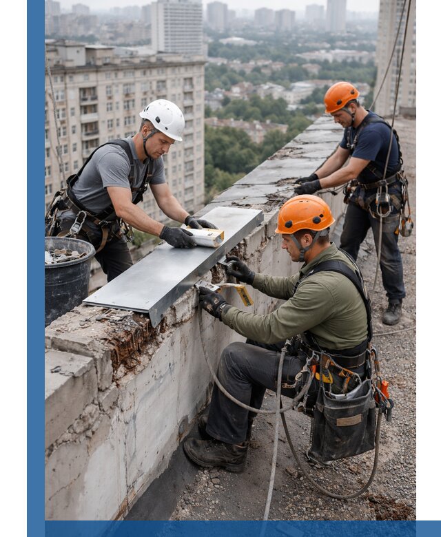 Ремонт парапета на кровле в Брянске, высотные работы с гарантией