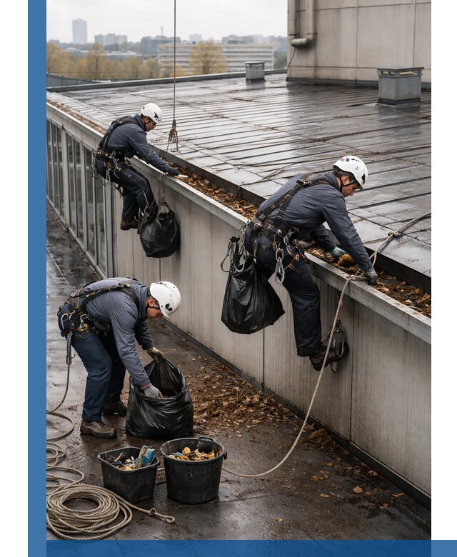 Очистка кровли по периметру в Брянске силами промышленных альпинистов