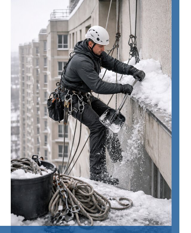 Очистка карнизов от снега в Брянске от 323 р. | ВЫСОТНИК-Бнк