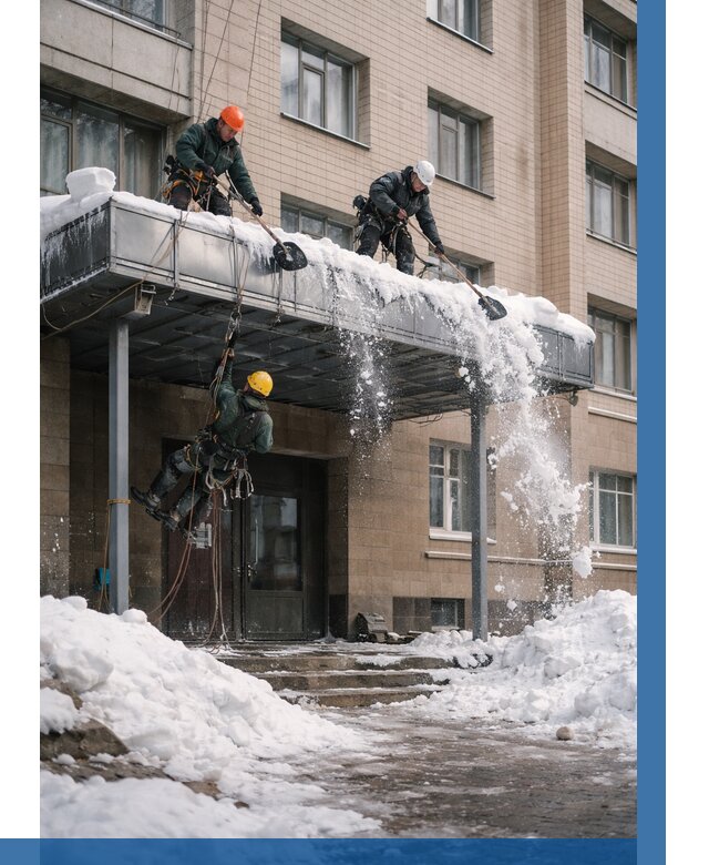 Очистка козырьков от снега в Брянске от 3763 р. | ВЫСОТНИК-Бнк