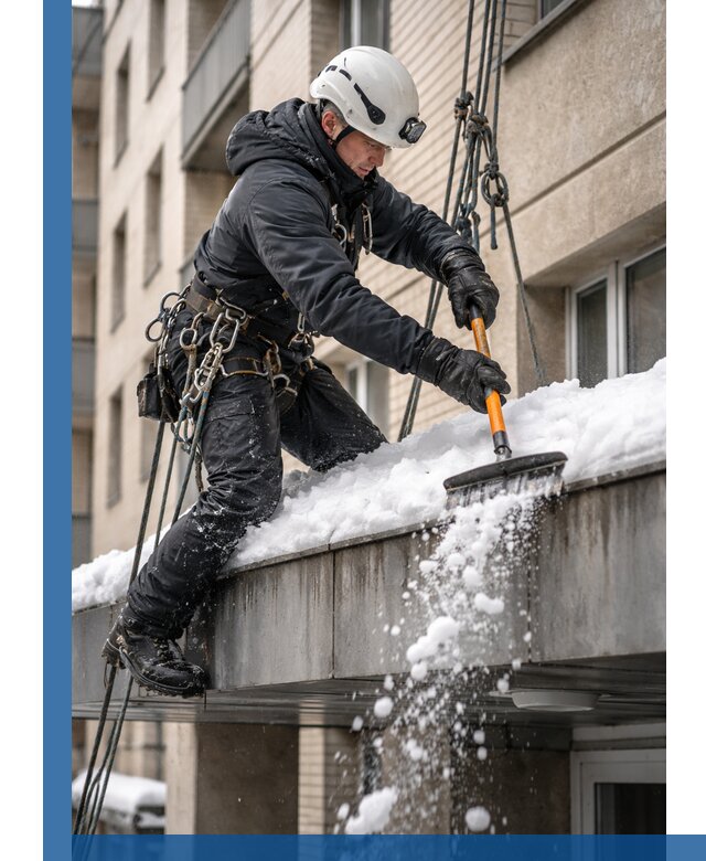 Очистка козырьков от снега в Брянске круглогодично безопасно