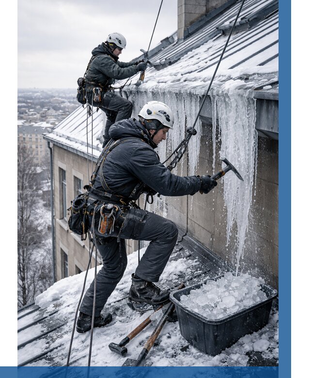 Удаление наледи с кровли в Брянске от 5913 р. | ВЫСОТНИК-Бнк