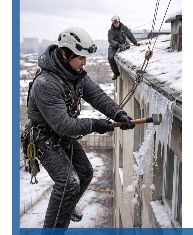 Сбивание и удаление сосулек с крыши в Брянске безопасно