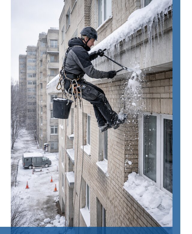 Удаление наледи с карнизов в Брянске от 376 р. | ВЫСОТНИК-Бнк