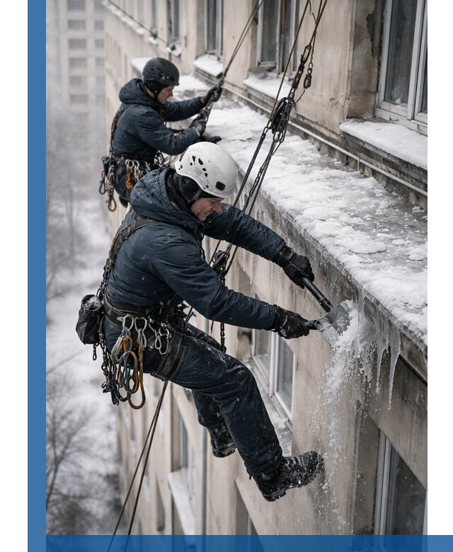 Удаление наледи и сосулек с карнизов в Брянске профессионально