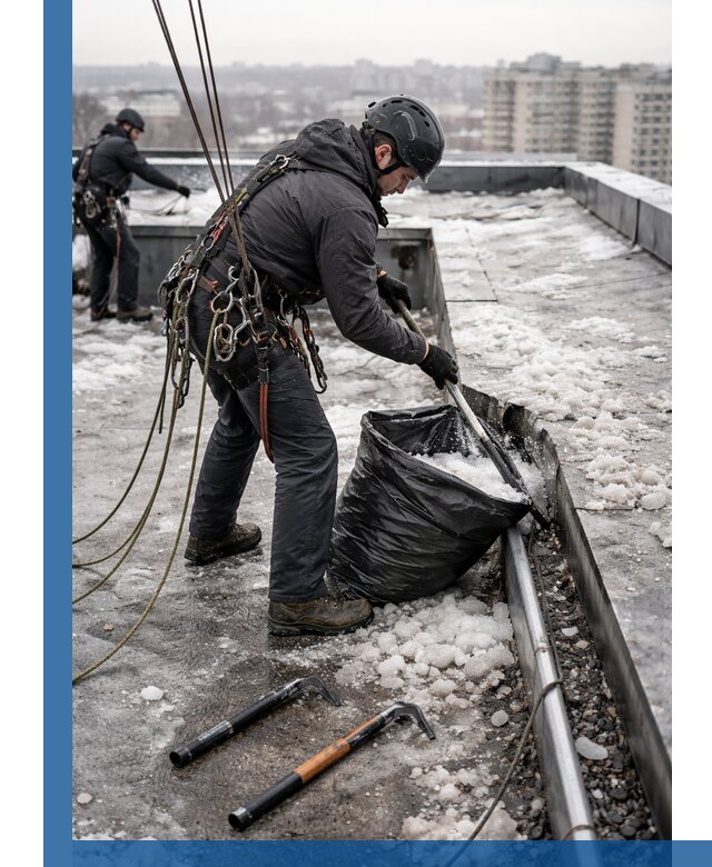 Аварийная очистка кровли в Брянске от промальпинистов