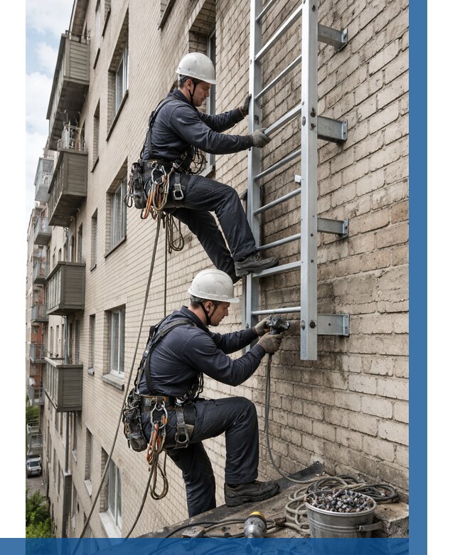 Монтаж пожарной лестницы в Брянске от 26878 р заказать у ВЫСОТНИК-Бнк