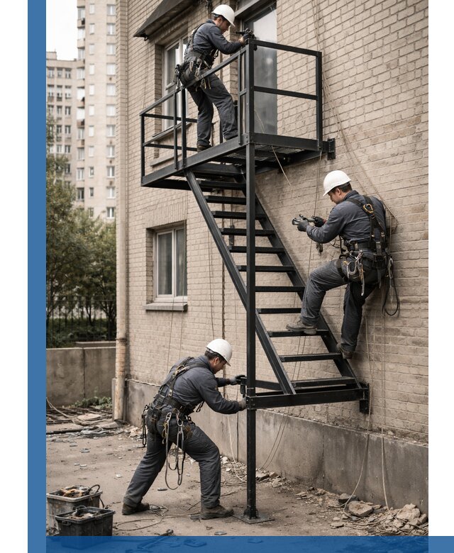 Монтаж пожарной лестницы в Брянске, установка и крепление