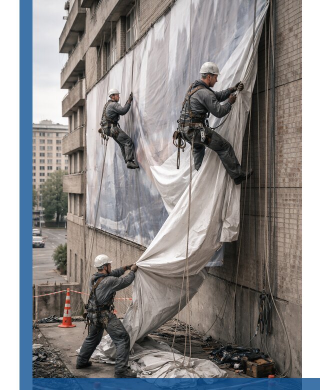 Демонтаж баннеров с фасада в Брянске оперативно и безопасно