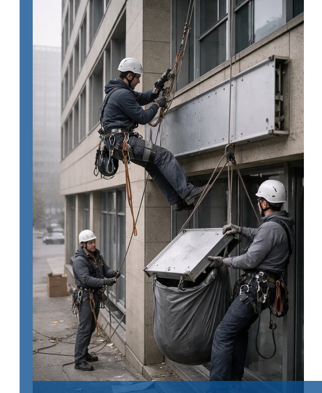 Демонтаж рекламной вывески с высотными работами в Брянске