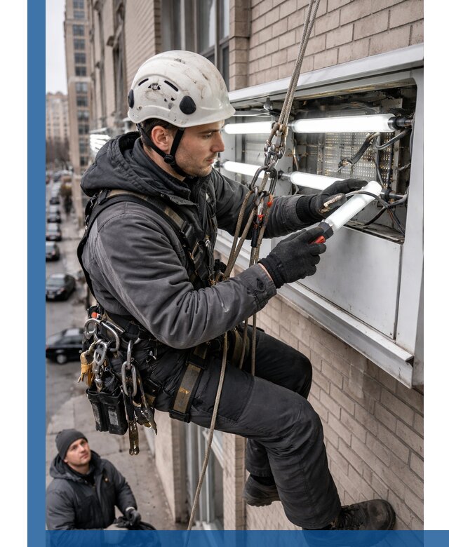 Профессиональная замена ламп в наружной вывеске в Брянске