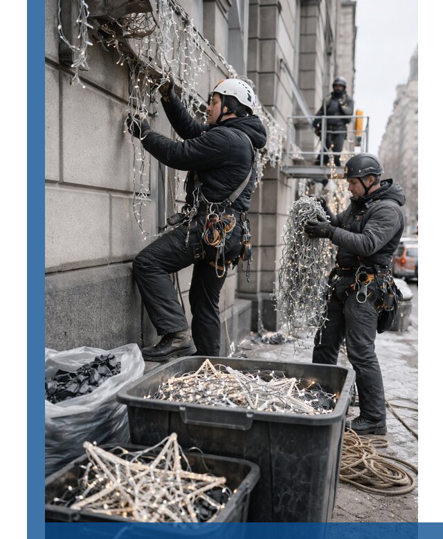 Демонтаж новогоднего оформления и гирлянд в Брянске