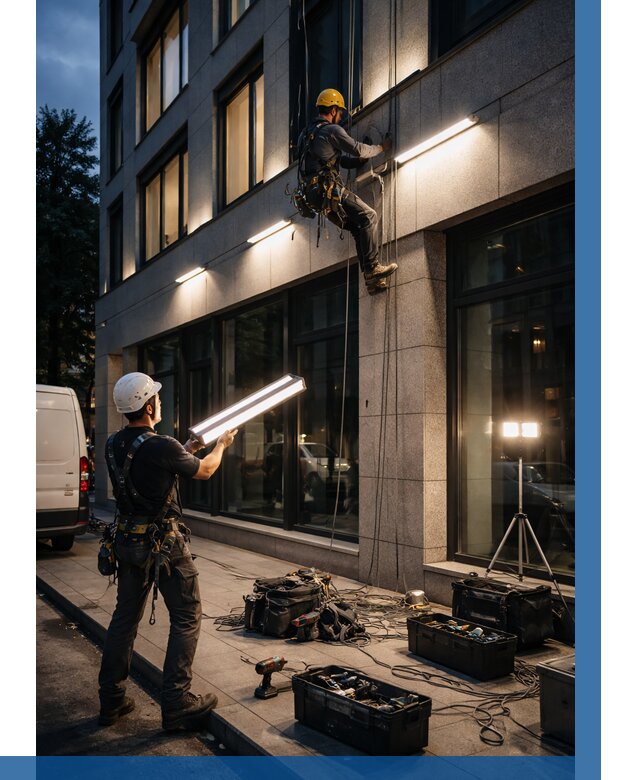 Монтаж архитектурной подсветки здания в Брянске от 2688 р.|ВЫСОТНИК-Бнк