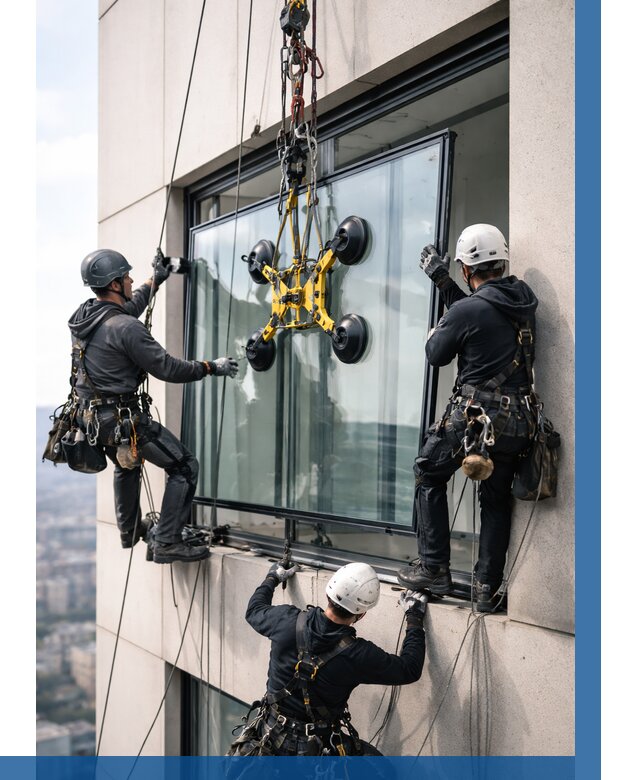 Монтаж стеклопакетов на высоте в Брянске от 3440 р. | ВЫСОТНИК-Бнк