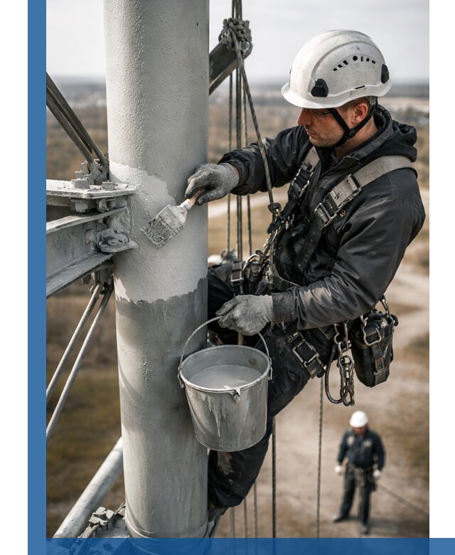 Покраска мачт связи в Брянске промышленными альпинистами