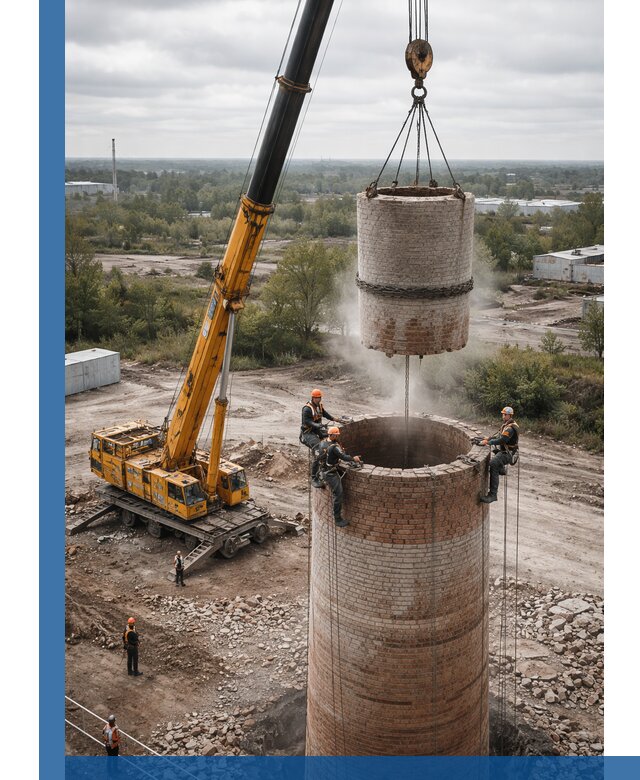 Демонтаж дымовой трубы в Брянске с гарантиями безопасности